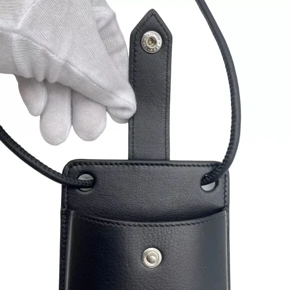 J&M DAVIDSON Losange Phone Holder Cross Body Bag Black Leather